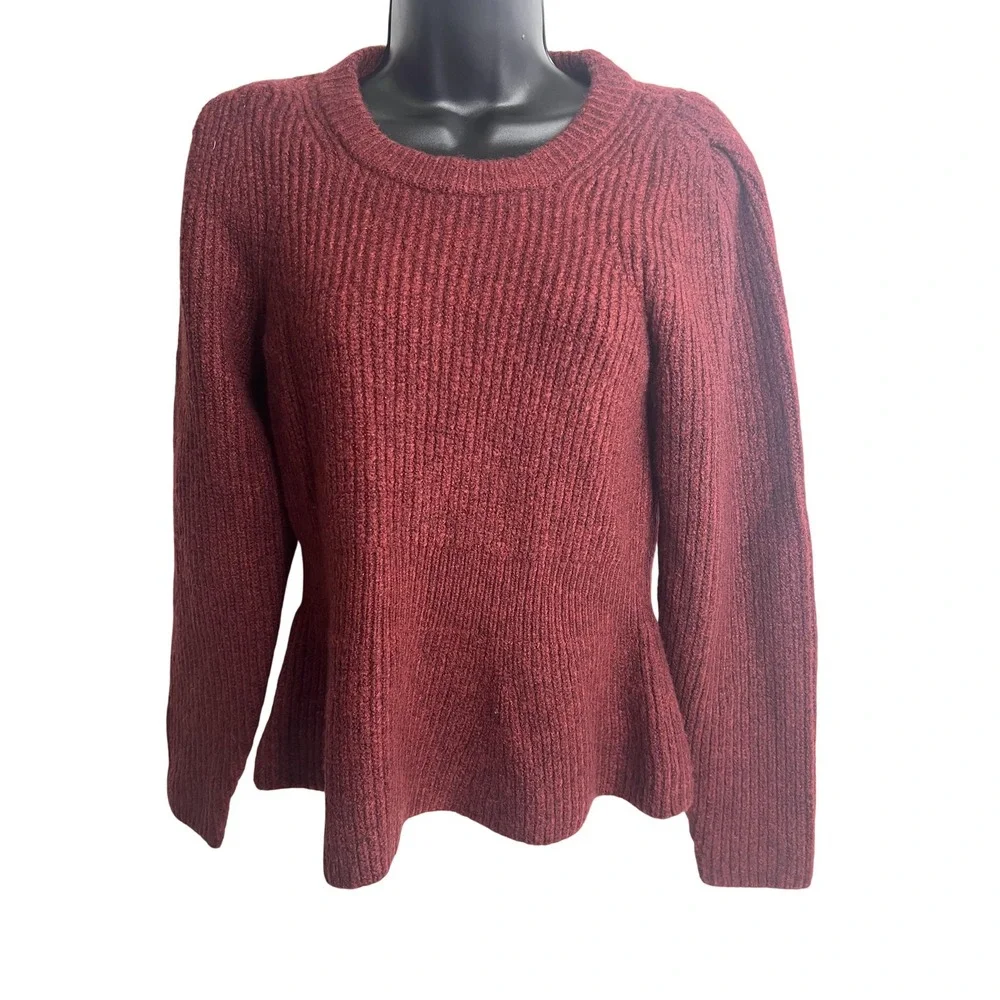 Madewell Sweater Womens XXS Burgundy Rib Knit‎ Pullover Wool Blend Crewneck Cozy